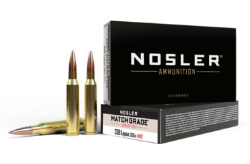 Nosler Match Grade .338 Lapua Magnum 300 Grain Custom Competition Brass Cased Centerfire Rifle Ammunition, 20, BTHP