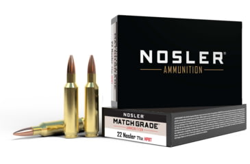 Nosler Match Grade .22 Nosler 77 Grain Custom Competition Brass Cased Centerfire Rifle Ammunition, 20, BTHP