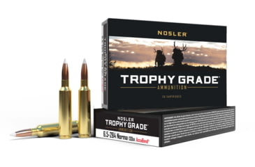 Nosler Trophy Grade 6.5-284 Norma 130 Grain AccuBond Brass Cased Centerfire Rifle Ammunition, 20, SBT