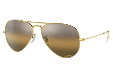 Image of Ray-Ban Aviator Large Metal RB3025 Sunglasses, Legend Gold Frame, Silver/Brown Chromance Lens, Polarized, 55, RB3025-9196G5-55