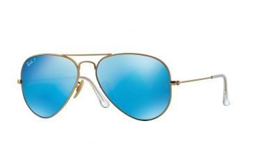 Image of Ray-Ban Aviator Large Metal Sunglasses RB3025 112/4L-58 - Matte Gold Frame, Blue Mirror Polar Lenses