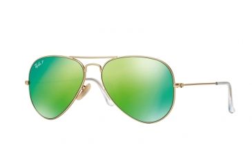 Image of Ray-Ban Aviator Large Metal Sunglasses RB3025 112/P9-58 - Matte Gold Frame, Green Mirror Polar Lenses