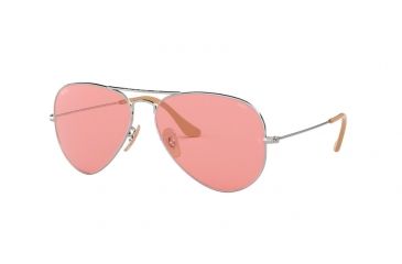 Image of Ray-Ban Aviator Large Metal Sunglasses RB3025 9065V7-58 - Silver Frame, Pink Lenses
