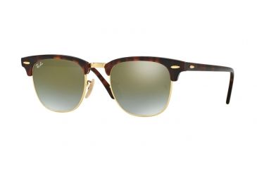 Image of Ray-Ban Clubmaster Sunglasses RB3016 990/9J-49 - Shiny Red Havana Frame, Green Flash Gradient Lenses
