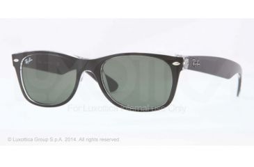 Image of Ray-Ban New Wayfarer Sunglasses RB2132 605258-55 - Top Black On Trasparent Frame, Green Polar Lenses