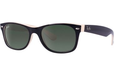 Image of Ray-Ban New Wayfarer Sunglasses RB2132 875-5218 - Black Beige Frame, Crystal Green Lenses