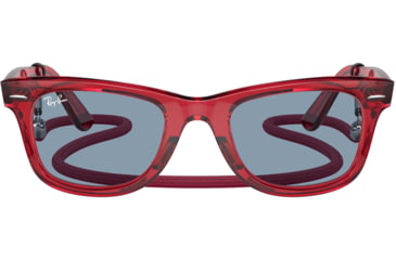 Image of Ray-Ban Original Wayfarer RB2140 Sunglasses, Transparent Red, Blue Lenses, 50, RB2140-661456-50