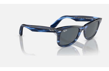 Image of Ray-Ban Original Wayfarer Sunglasses, Striped Blue Frame, Blue Lens, Bio-Acetate, 50, RB2140-1361R5-50