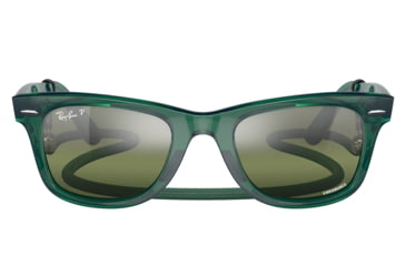 Image of Ray-Ban RB2140 Original Wayfarer Sunglasses, Transparent Green Frame, Silver/Green Chromance Lens, Polarized, 50, RB2140-6615G4-50