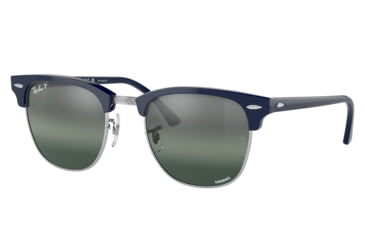 Image of Ray-Ban RB3016 Clubmaster Sunglasses, Blue On Silver Frame, Dark Blue Mirror Polarized Lens, 49, RB3016-1366G6-49