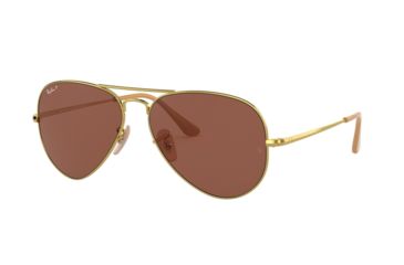 Image of Ray-Ban RB3689 Aviator Sunglasses - Men's, Gold,  55mm, Purple Classic Lens, RB3689-9064AF-55