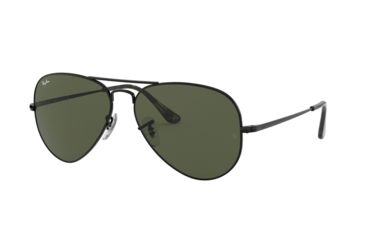 Image of Ray-Ban RB3689 Aviator Sunglasses - Men's, Black, 55mm, Green Classic G-15 Lens, RB3689-914831-55