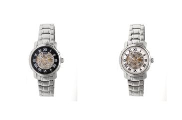 Image of Reign Kahn Automatic Skeleton Dial Bracelet Watch, Black, Silver