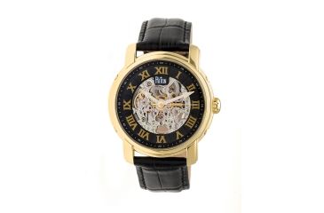 Image of Reign Kahn Automatic Skeleton Dial Leather-Band Watch, Black REIRN4305