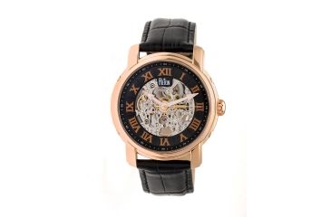 Image of Reign Kahn Automatic Skeleton Dial Leather-Band Watch, Black REIRN4306
