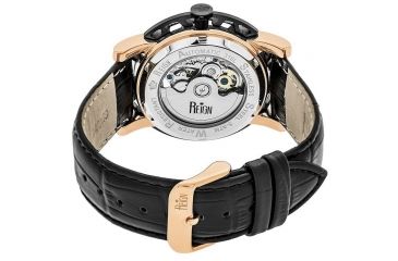 Image of Reign Mens Stavros Automatic Skeleton Dial Crocodile-Embossed Leather Strap Watch Black Bezel, Rose Gold/Circle-shaped Case, Black/analog Dial, Rose Gold Hands REIRN3706
