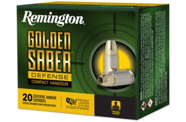Remington Golden Saber Defense Compact 9mm Luger 124 Grain Brass Jacketed Hollow Point Nickel-Plated Cased Pistol Ammunition, 20