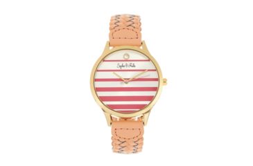 Image of Sophie And Freda Sophie &amp; Freda Tucson Leather Band Watches w/ Swarovski Crystals - Women's, Gold/Coral, One Size, SAFSF4503