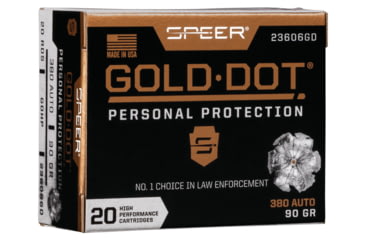 Image of Speer Gold Dot Pistol Ammo, .380 ACP, Gold Dot Hollow Point, 90 grain, 20 Rounds, 23606GD