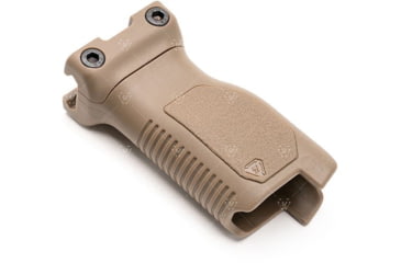 Image of Strike Industries Angled Vertical Grip with Cable Management for 1913 Picatinny Rail, FDE, Long, SI-AR-CMAG-RAIL-L-FDE
