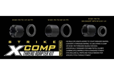 Image of Strike Industries Strike X-Comp Thread Adapter Kit for M18x1 RH, 1/2 in-28 TPI, Black, One Size, SI-XCOMP-ADA-1/2-28