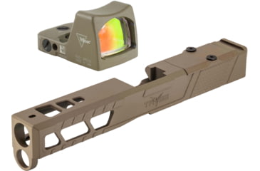 Image of Trijicon RM01 RMR Type 2 LED 3.25 MOA Red Dot Sight, Flat Dark Earth and TRYBE Defense Pistol Slide, Glock 17, Gen 5, RMR Cut, Version 2, FDE Cerakote