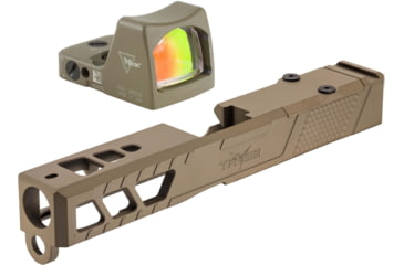 Image of Trijicon RM01 RMR Type 2 LED 3.25 MOA Red Dot Sight, Flat Dark Earth and TRYBE Defense Pistol Slide, Glock 19, Gen 3, RMR Cut, Version 2, FDE Cerakote