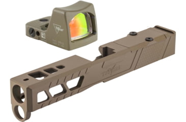Image of Trijicon RM01 RMR Type 2 LED 3.25 MOA Red Dot Sight, Flat Dark Earth and TRYBE Defense Pistol Slide, Glock 19, Gen 5, RMR Cut, Version 2, FDE Cerakote