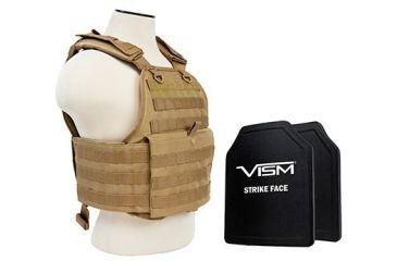 Image of Vism 2924 Series Plate Carrier Vest includes two BSC1012 Soft Ballistic Panels - Shooters Cut 10in X12in, Tan BPCVPCV2924T-A
