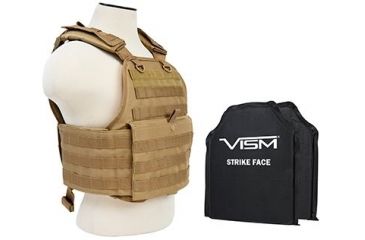 Image of Vism 2924 Series Plate Carrier Vest includes two BSC1012 Soft Ballistic Panels - Shooters Cut 10in X12in, Tan BSCVPCV2924T-A