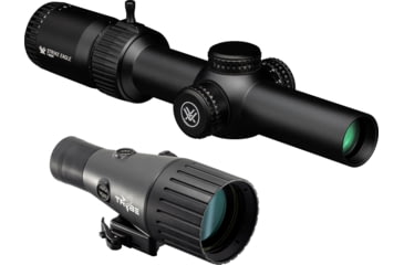 Image of Vortex Strike Eagle 1-8x24mm Rifle Scope, 30mm Tube, Second Focal Plane, Red AR-BDC3 Reticle and TRYBE Optics Enhancer Rifle Scope Magnification Quadrupler