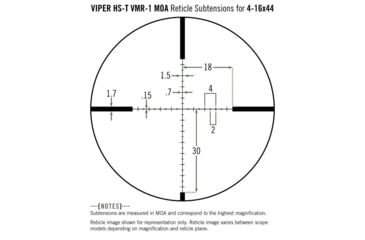 Image of Vortex Viper HS-T 4-16x44mm Rifle Scope, 30mm Tube, Second Focal Plane, Black, Hard Anodized, Non-Illuminated VMR-1 MOA Reticle, MOA Adjustment, VHS-4309