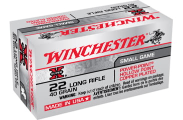 Winchester Super-X .22 Long Rifle 40 Grain Copper Plated Hollow Point Brass Cased Rimfire Ammunition, 222, CPRN