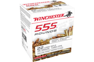 Winchester 555 .22 Long Rifle 36 grain Copper Plated Hollow Point Rimfire Ammunition, 555, JHP