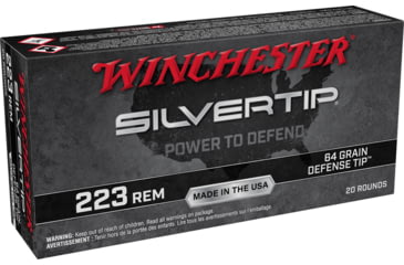 Winchester Silvertip Centerfire .223 Rem 64 Grain Defense Tip NPJ Rifle Ammunition, 20, JSP