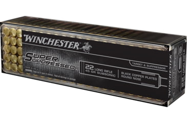 Winchester SUPER SUPPRESSED .22 Long Rifle 45 grain Lead Round Nose Suppressed Rimfire Ammunition, 100, LRN