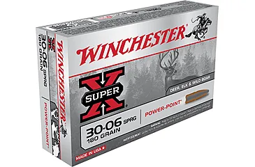 Winchester SUPER-X RIFLE .30-06 Springfield 180 grain Power-Point Brass Cased Centerfire Rifle Ammunition, 20, SP