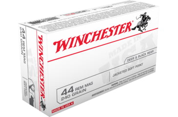 Winchester USA HANDGUN .44 Magnum 240 grain Jacketed Soft Point Brass Cased Centerfire Pistol Ammunition, 50, JSP