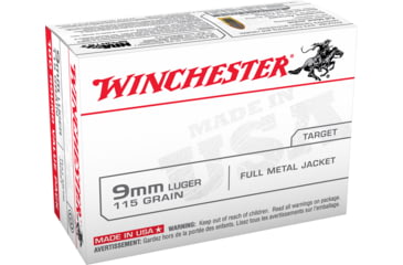 Image of Winchester 9 mm Luger 115 grain Full Metal Jacket Centerfire Pistol Ammo, 100 Rounds, USA9MMVPY