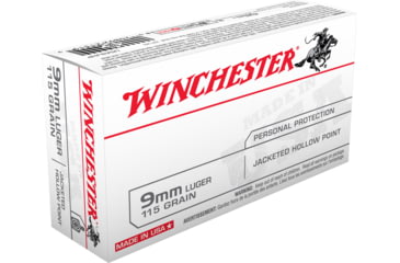 Winchester USA HANDGUN 9mm Luger 115 grain Jacketed Hollow Point Centerfire Pistol Ammunition USA9JHP Caliber: 9mm Luger, Number of Rounds: 50,