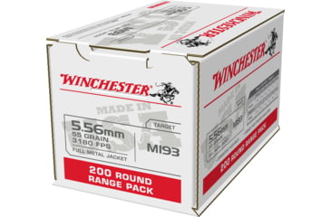 Image of Winchester USA RIFLE, 5.56x45mm NATO, 55 grain, Full Metal Jacket, Brass, Centerfire Rifle Ammo, 200, WM193200