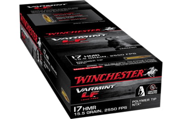 Winchester VARMINT LF .17 Hornady Magnum Rimfire 15.5 grain NTX Polymer Tip Rimfire Ammunition, 50