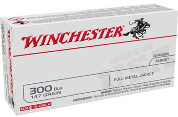 Winchester USA WHITE BOX 300 Blackout 147 Grains Full Metal Jacketed Brass Rifle Ammunition, 20, FMJ