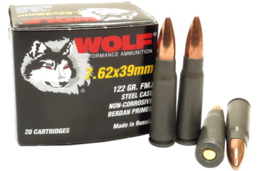 Image of Wolf Ammo 7.62x39 122 Grain Full Metal Jacket Steel Cased Rifle Ammo, 20 Rounds, 762WFMJ122