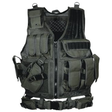 Tan 903 Mesh Tactical Vest w/ Gun Holster & 6 Front Pockets 