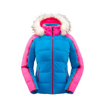 spyder women's syrround long faux fur down jacket