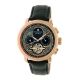 Heritor Aura Leather-Band Watch w/ Day/Date, Rose Gold/Black, Standard, HERHR3503