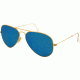 Ray-Ban Aviator Large Metal Sunglasses RB3025- Matte Gold Frame, Crystal Green Mirror/Multi Blue Lenses, 112-17-5514
