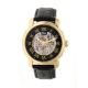Reign Kahn Automatic Skeleton Dial Leather-Band Watch, Black, REIRN4305