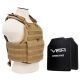 Vism 2924 Series Plate Carrier Vest w/ Two BSC1012 PE Hard Plates - Shooters Cut 10in X12in, Tan BPCVPCV2924T-A